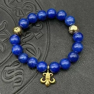 Blue Gold Beaded Stretch Bracelet