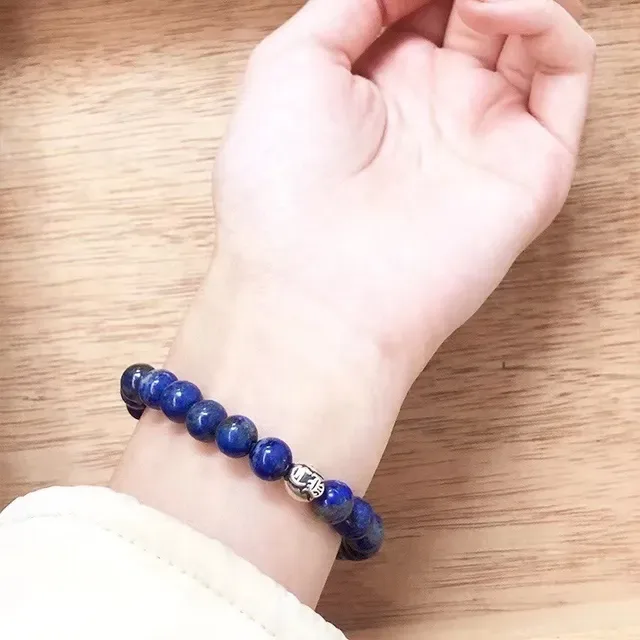 蓝色金色串珠弹力手链 6