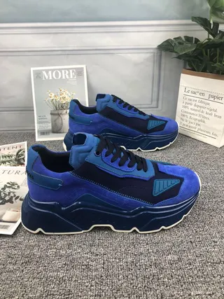 Blue Navy Oversized Sculpted Sole Multi-Panel Suede And Synthetic Construction Chunky Sneakers 4