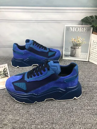 Blue Navy Oversized Sculpted Sole Multi-Panel Suede And Synthetic Construction Chunky Sneakers 6