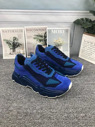 Blue Navy Oversized Sculpted Sole Multi-Panel Suede And Synthetic Construction Chunky Sneakers 8