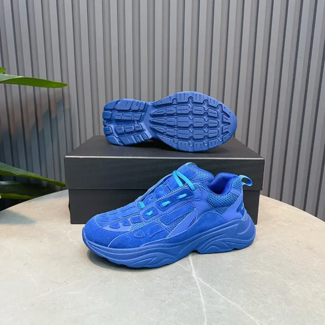 Blue Oversized Sculpted Midsole Layered Synthetic/mesh Upper Chunky Sneakers 6