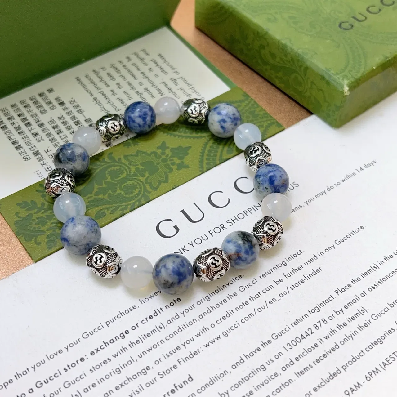 Blue White Beaded Stone And Metal Bracelet 3
