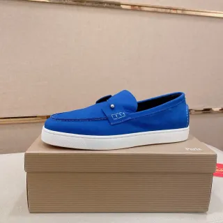 Loafer ante sintético azul blanco costura contrastante