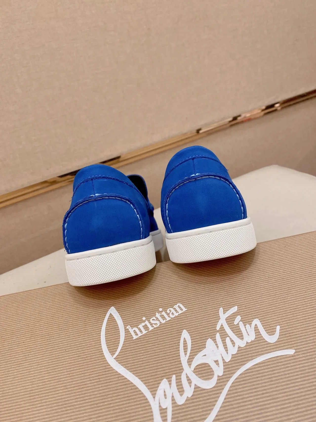 Blue White Suede-Like Upper Contrast Stitching Loafer 3