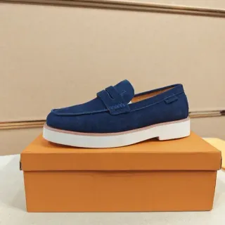 Blue White Suede Penny Strap Loafer
