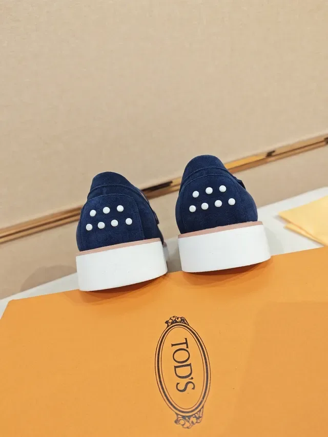 Blue White Suede Penny Strap Loafer 3