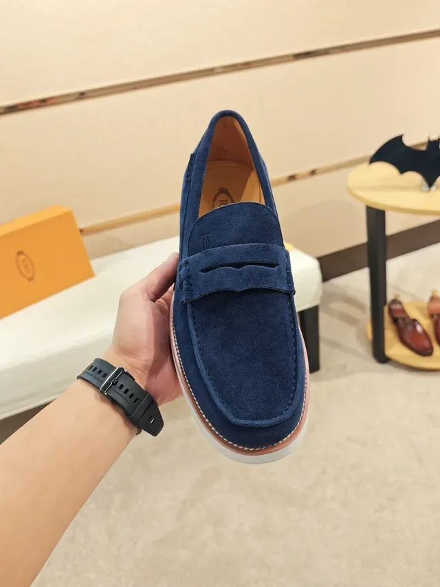 Blue White Suede Penny Strap Loafer 5