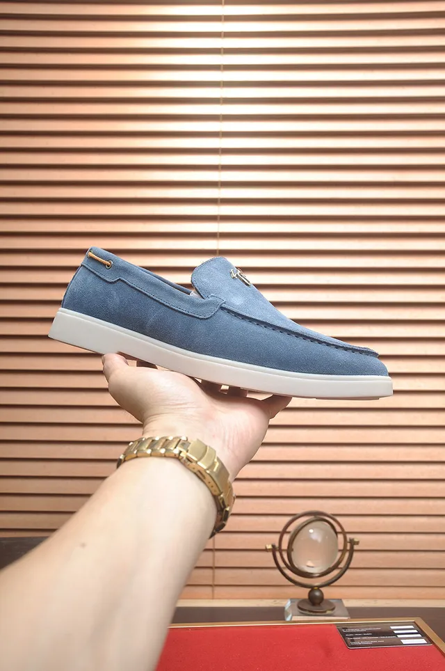 Blue White Suede Upper Moc-Toe Stitching Loafer 4