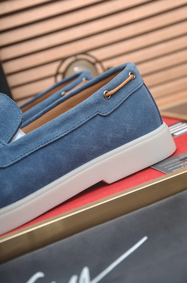 Blue White Suede Upper Moc-Toe Stitching Loafer 9