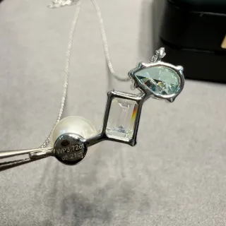 Blue White Three-Stone Linear Pendant Pear-Emerald-Round Gem Combination Necklace