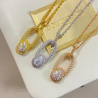 Boucheron Colar com Pendente Oval de Ouro e Prata com Elos Trançados, Pavé-Set com Pedras Teardrop em Cluster