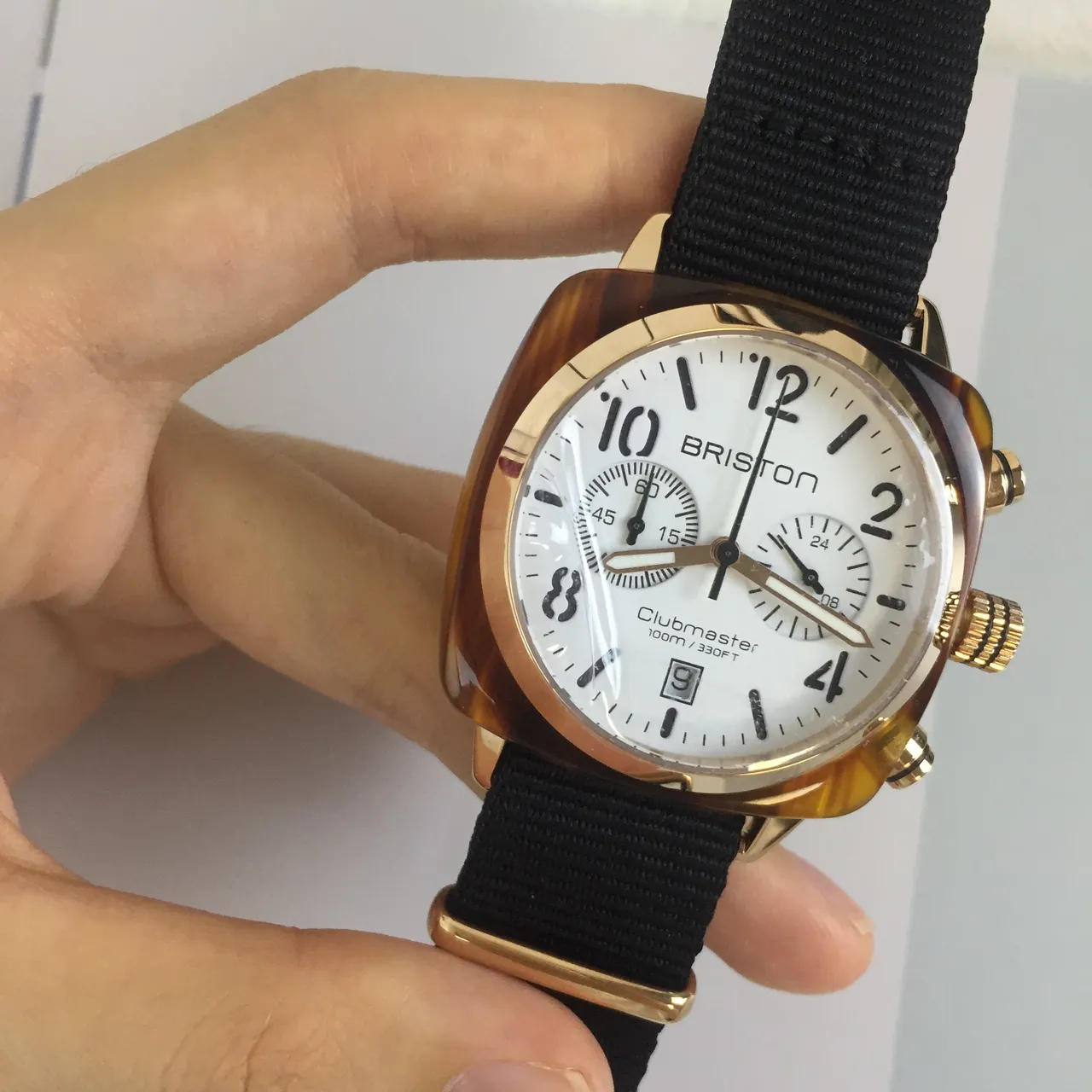 Briston Clubmaster Chronograph وجهة بيضاء حزام ناتو أسود NATO Strap ساعة ميكانيكية 8