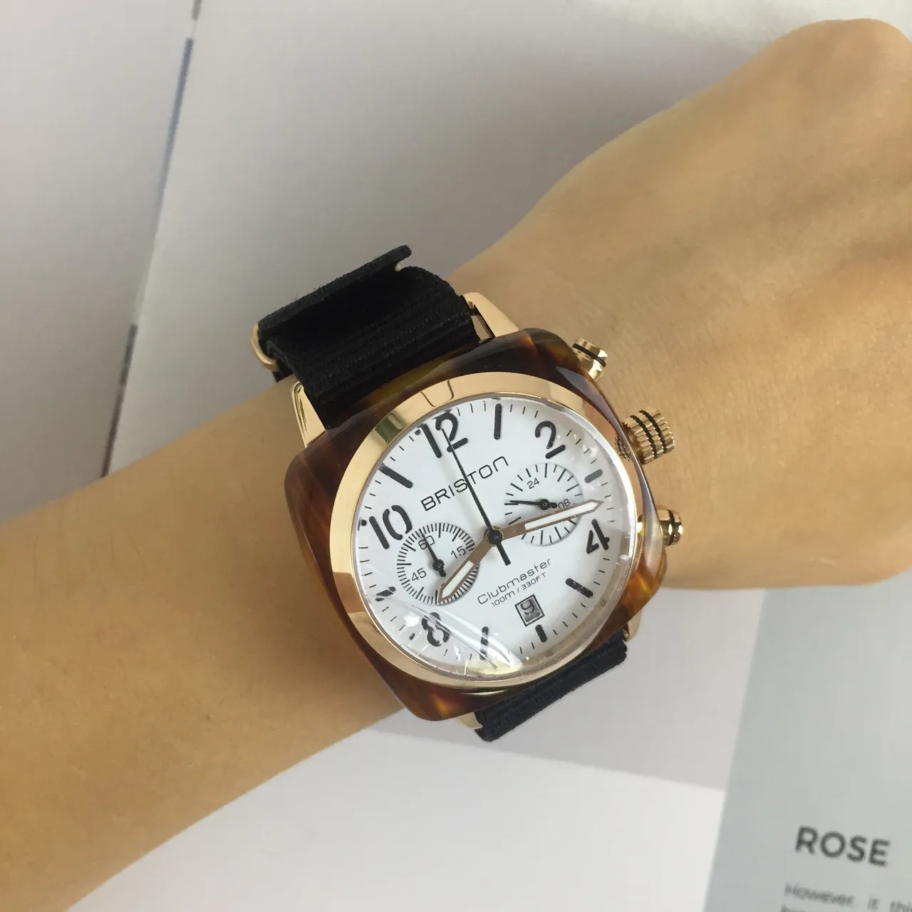 Briston Clubmaster Chronograph وجهة بيضاء حزام ناتو أسود NATO Strap ساعة ميكانيكية 9