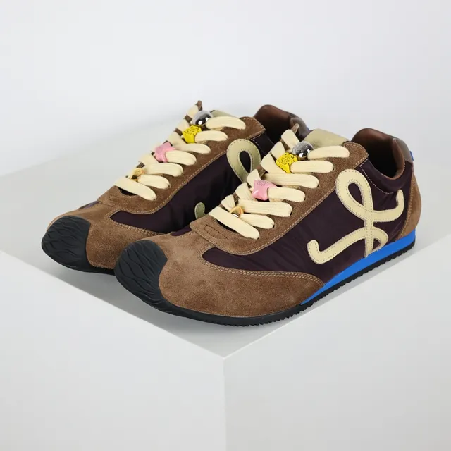Brown and Burgundy Monogrammed Suede Nylon Sneakers 2