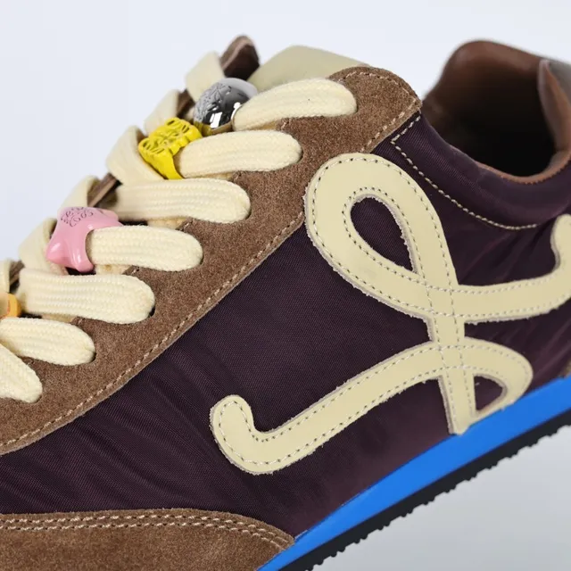 Brown and Burgundy Monogrammed Suede Nylon Sneakers 6