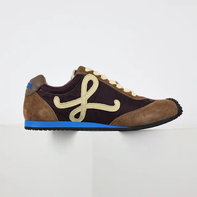 Brown and Burgundy Monogrammed Suede Nylon Sneakers 7