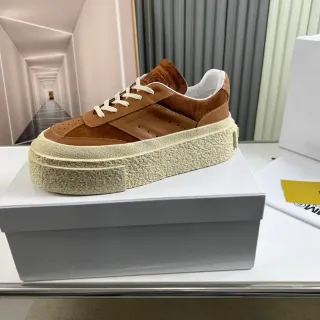 Brown and Cream Platform Suede-Leather Lifestyle Sneaker