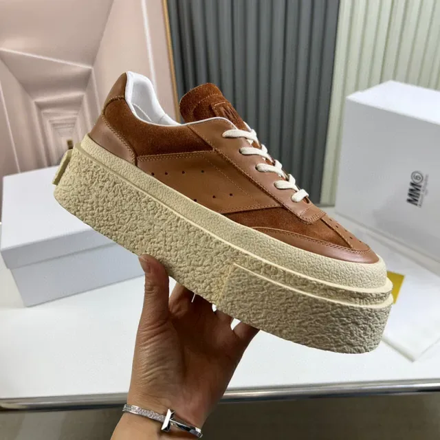 Sneaker Lifestyle à Plateforme en Daim et Cuir Marrón et Crème 4