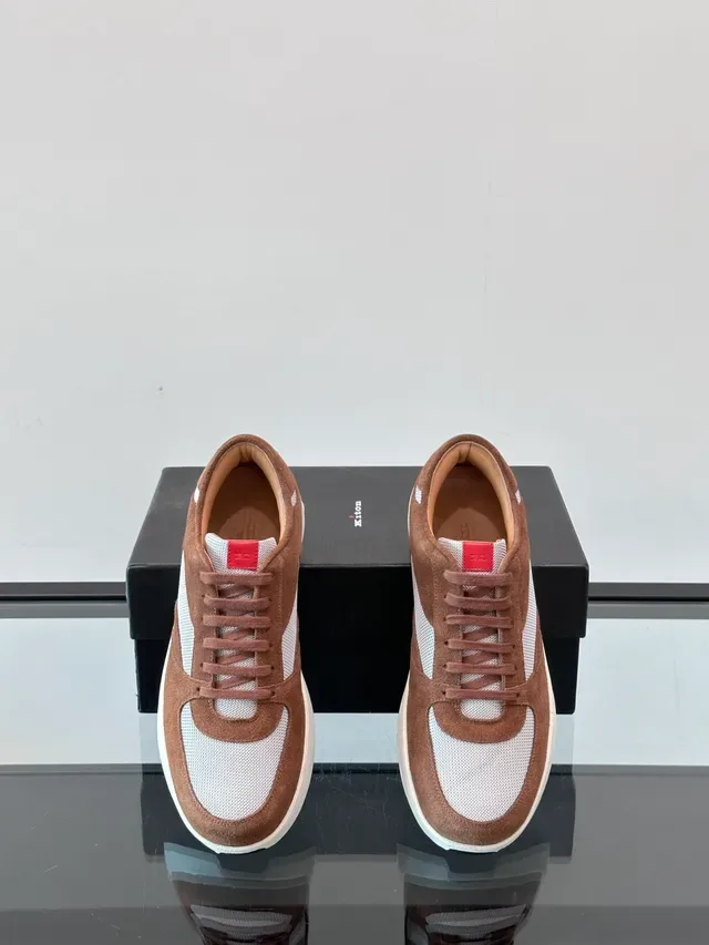 Brown and White Suede Mesh Panel Low-Top Lifestyle Sneakers 3