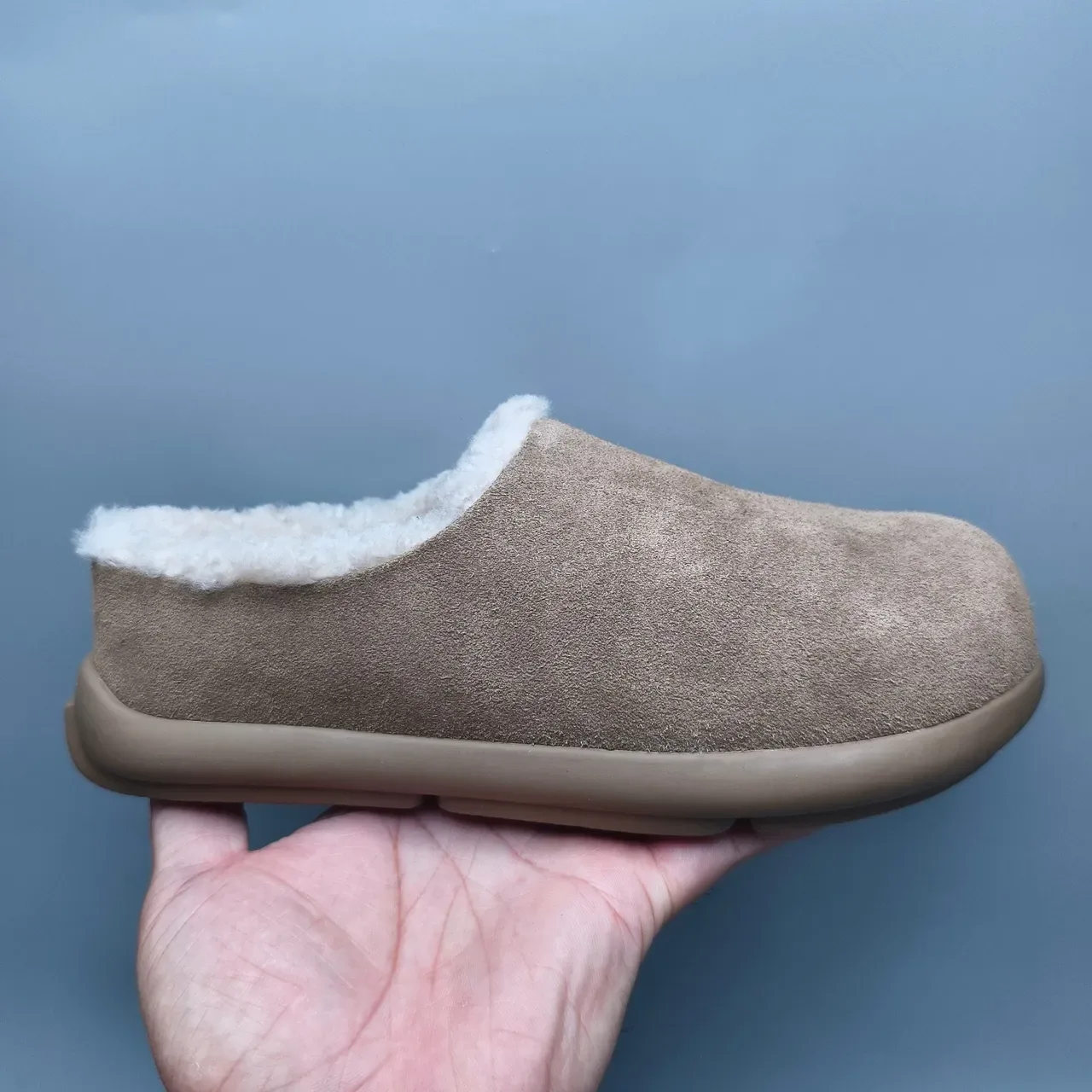 Brown Beige Suede-Like Upper Plush Shearling Lining Slippers 2