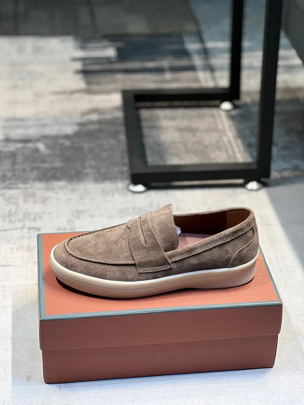 Brown Beige Suede Upper Penny Strap Loafer 8