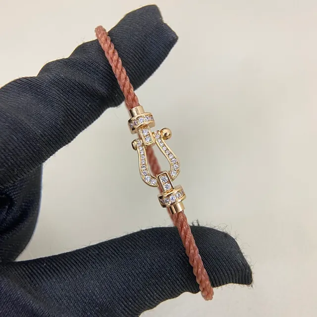 Brown Blue Braided Cord Horseshoe-Shaped Clasp Bracelet 3