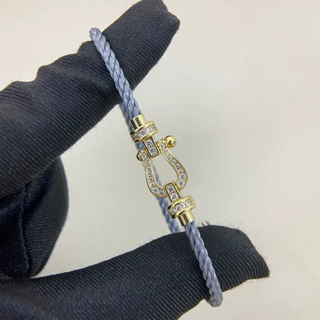 Brown Blue Braided Cord Horseshoe-Shaped Clasp Bracelet 7