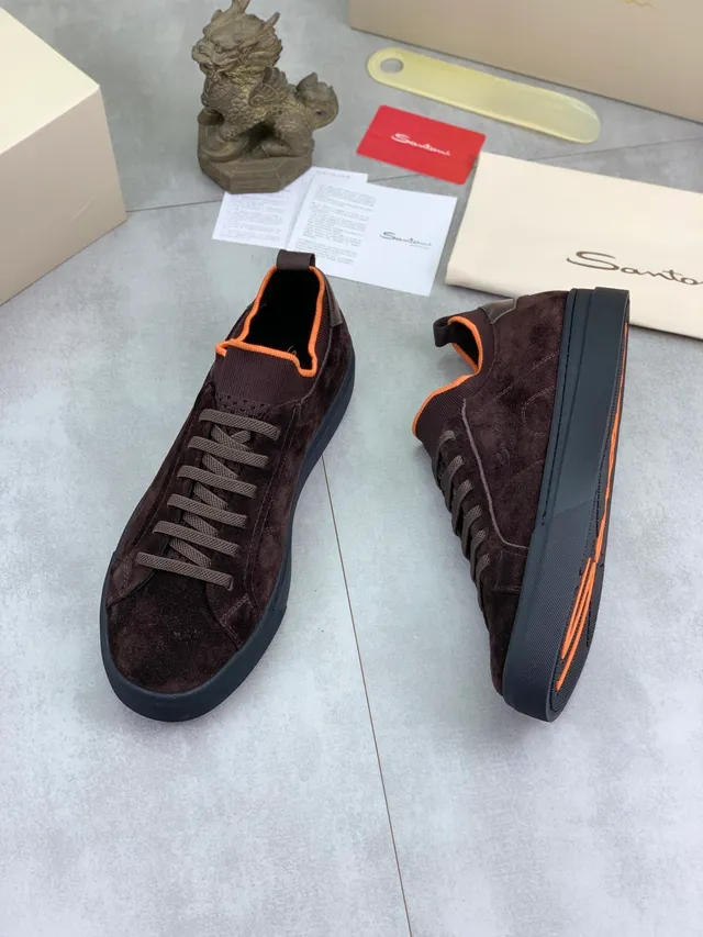 Brown Orange Suede Upper Knit Sock Collar Sneakers 5