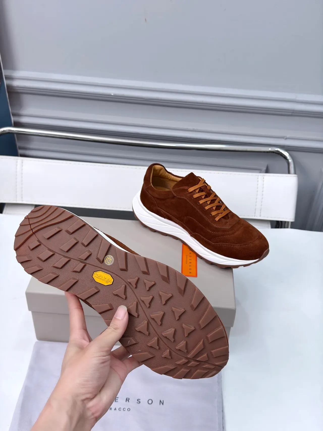 Brown White Suede Upper Chunky Layered Sole Sneakers 2