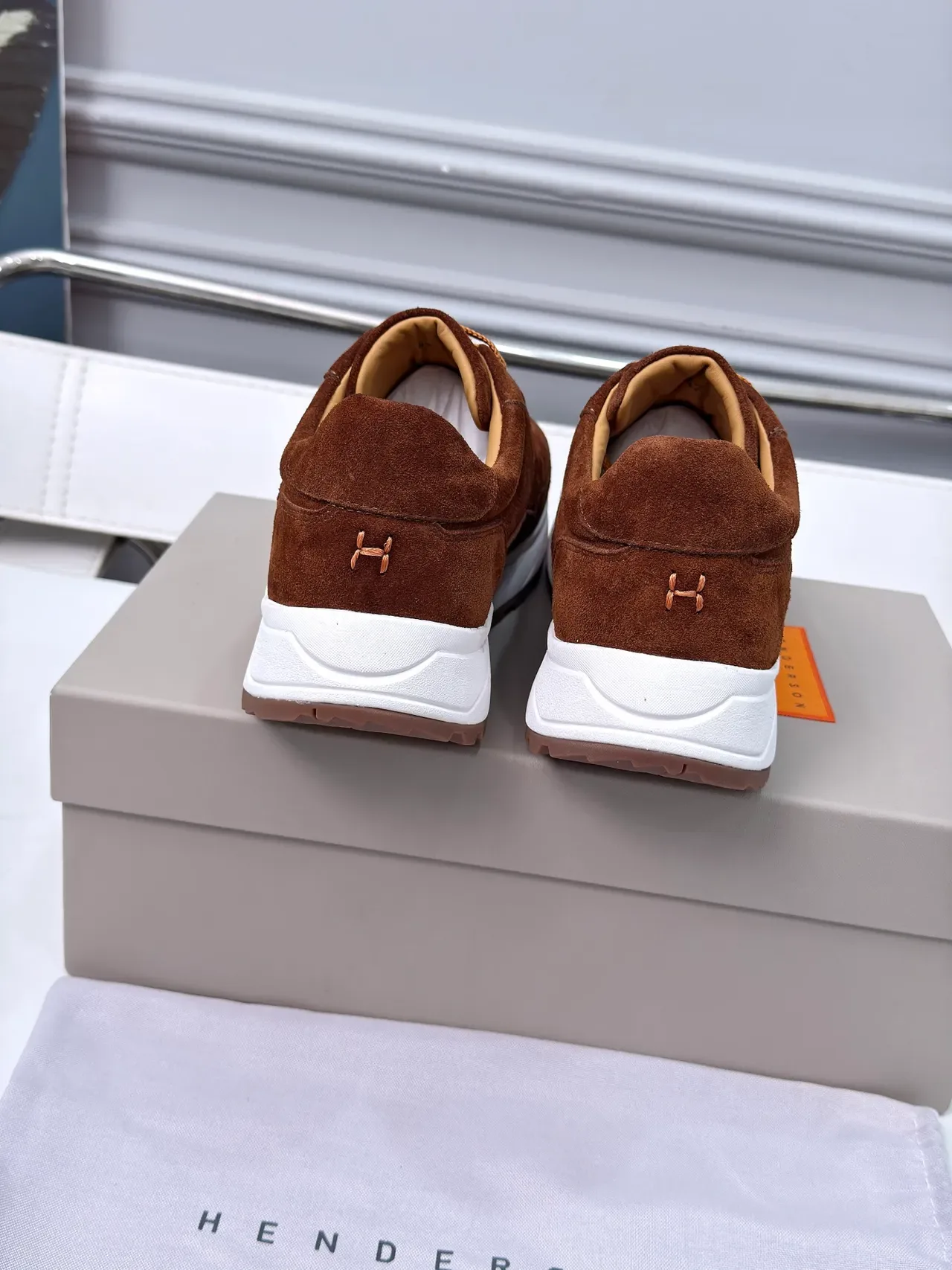 Brown White Suede Upper Chunky Layered Sole Sneakers 3