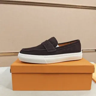 Brown White Suede Upper Penny Strap Loafer