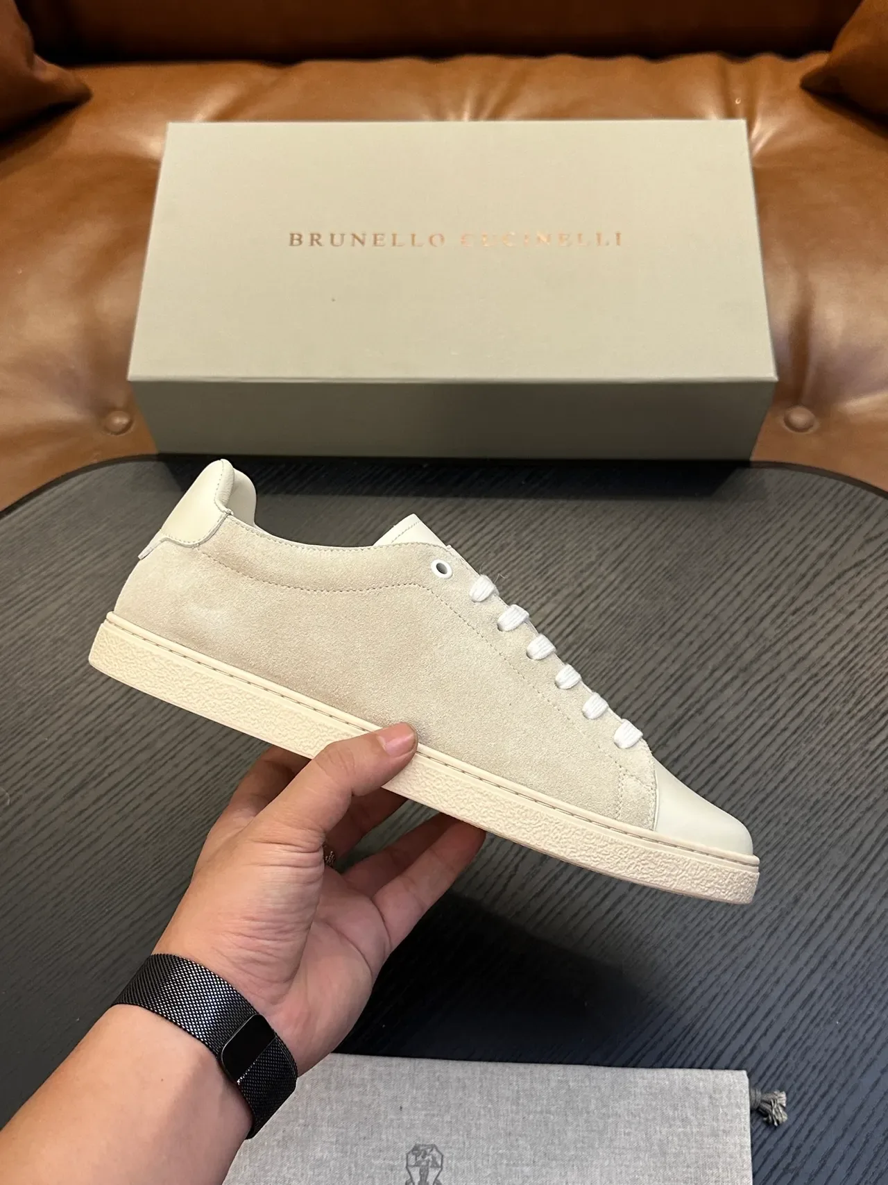 Brunello Cucinelli বেইজ স্যুয়েড এবং ক্রিম লেদার লাইফস্টাইল স্নিকার্স 2