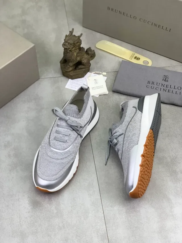 Brunello Cucinelli 灰银针织鞋面金属头运动鞋 5