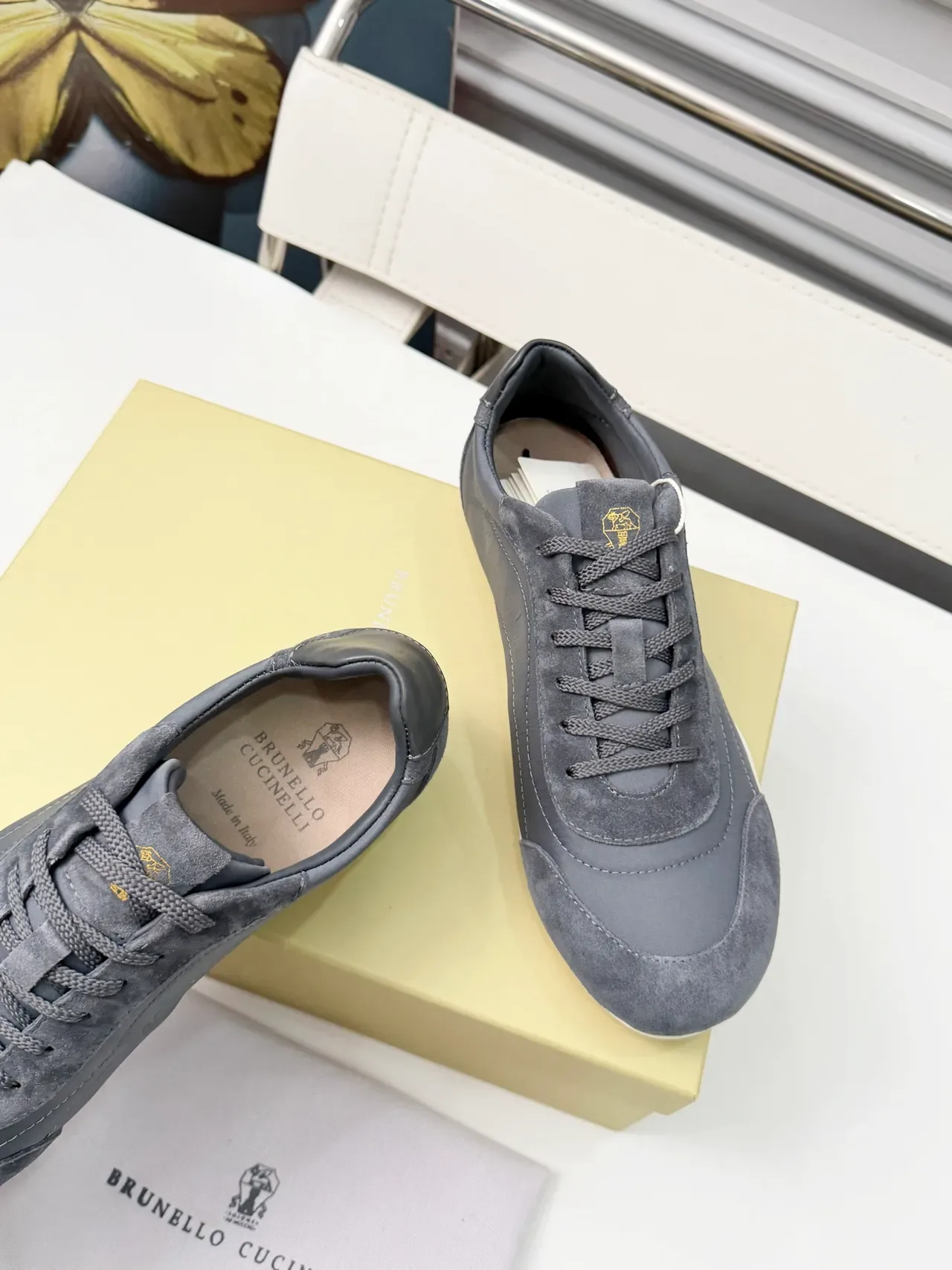 Brunello Cucinelli Gray Suede and Leather Panelled Lifestyle Sneakers 3