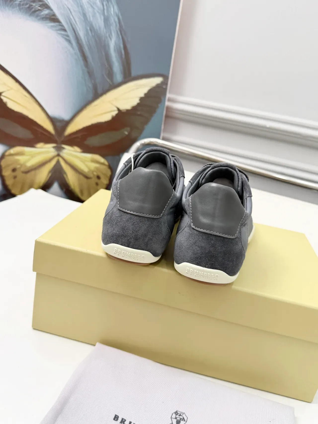 Brunello Cucinelli Gray Suede and Leather Panelled Lifestyle Sneakers 4