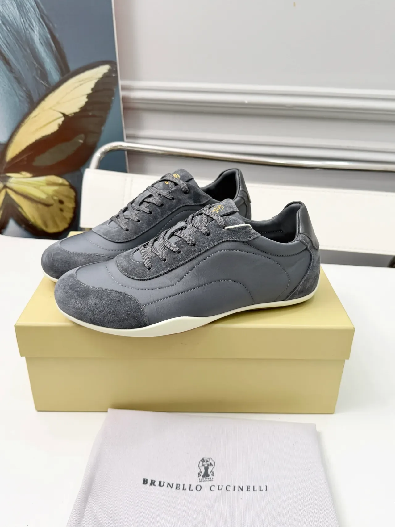 Brunello Cucinelli Gray Suede and Leather Panelled Lifestyle Sneakers 5