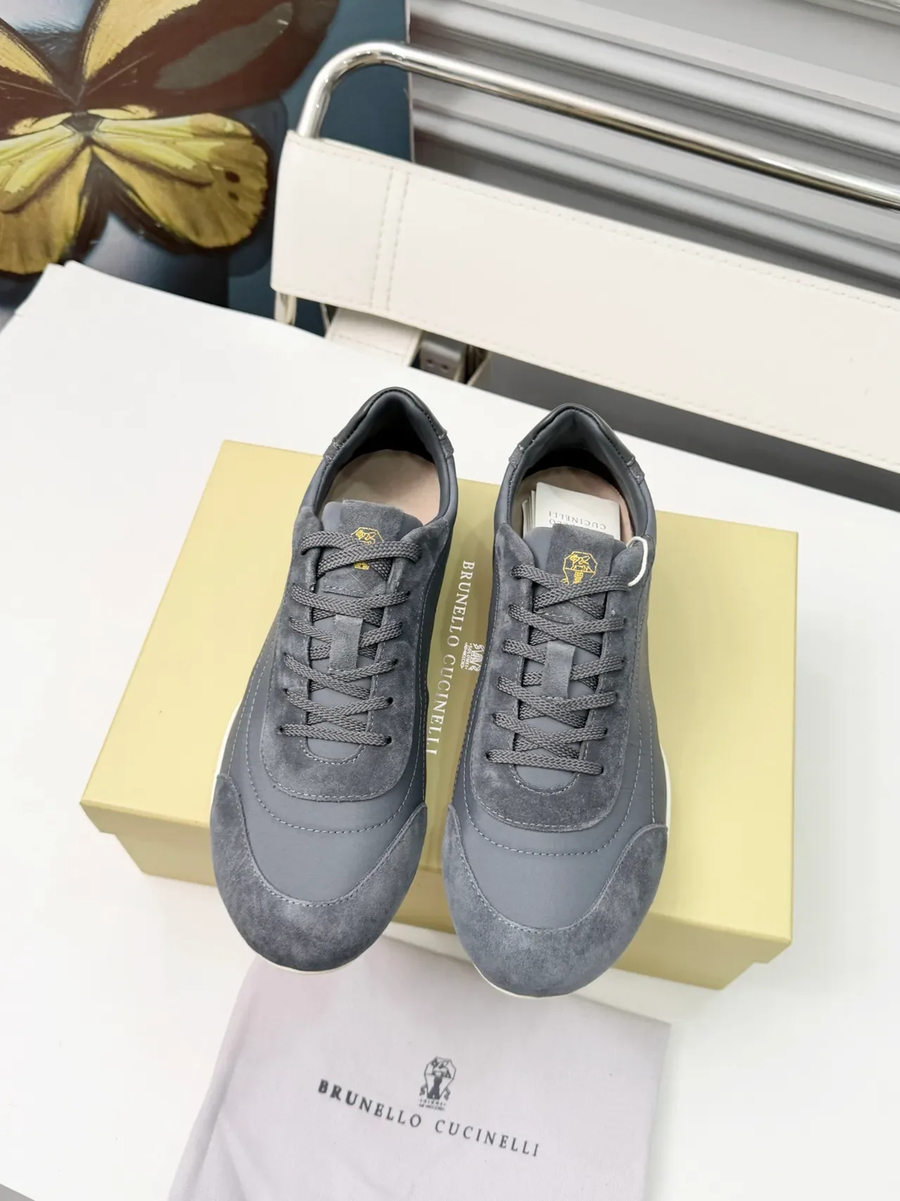 Brunello Cucinelli Gray Suede and Leather Panelled Lifestyle Sneakers 6
