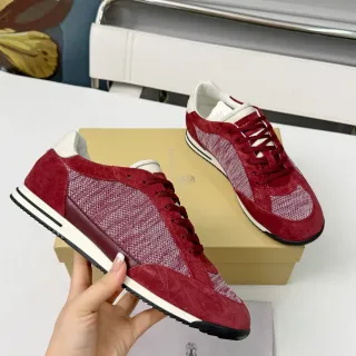 Brunello Cucinelli Red Suede and Mesh Low-Top Lifestyle Sneakers