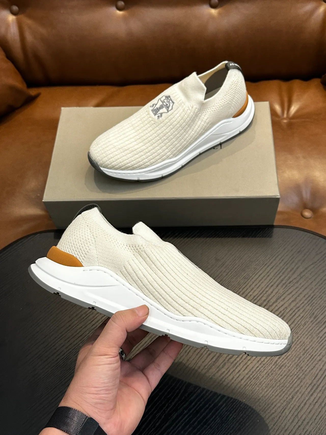 Brunello Cucinelli রিবড নিট স্লিপ-অন ক্যাজুয়াল জুতো 5