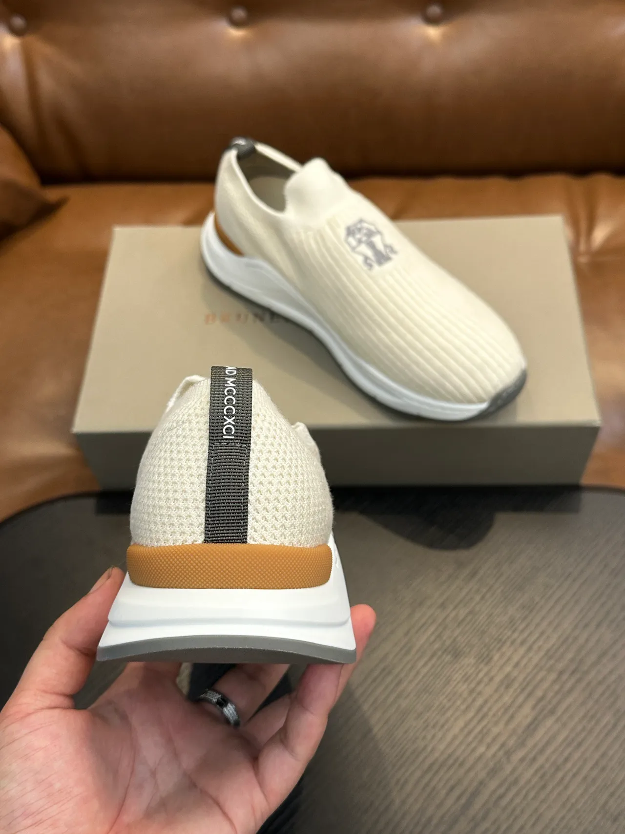 Brunello Cucinelli রিবড নিট স্লিপ-অন ক্যাজুয়াল জুতো 8