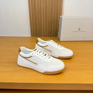 Brunello Cucinelli White and Tan Lifestyle Sneakers