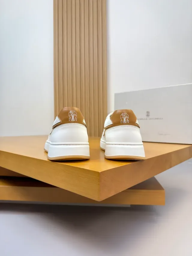 Brunello Cucinelli White and Tan Lifestyle Sneakers 3