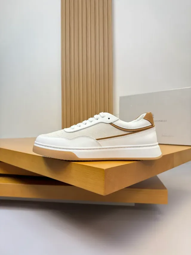 Brunello Cucinelli White and Tan Lifestyle Sneakers 4