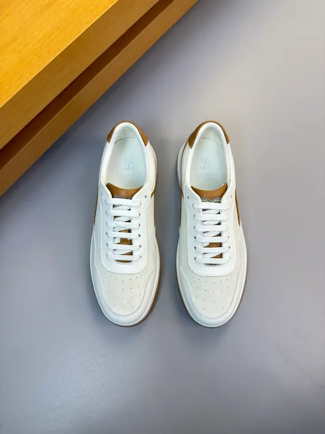 Brunello Cucinelli White and Tan Lifestyle Sneakers 5