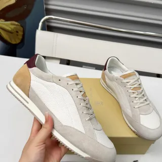 Brunello Cucinelli أبيض بيج بورجوندي أسلوب حياة سنيكرز