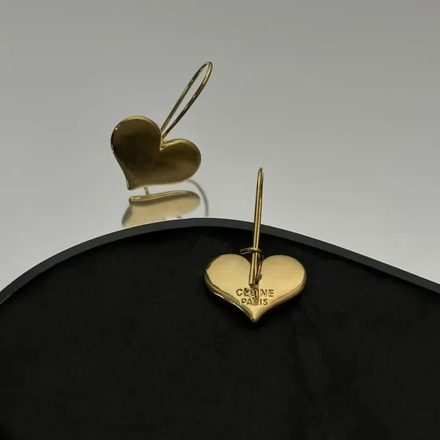 Brushed Gold Heart-Shaped Dangling Earrings 2