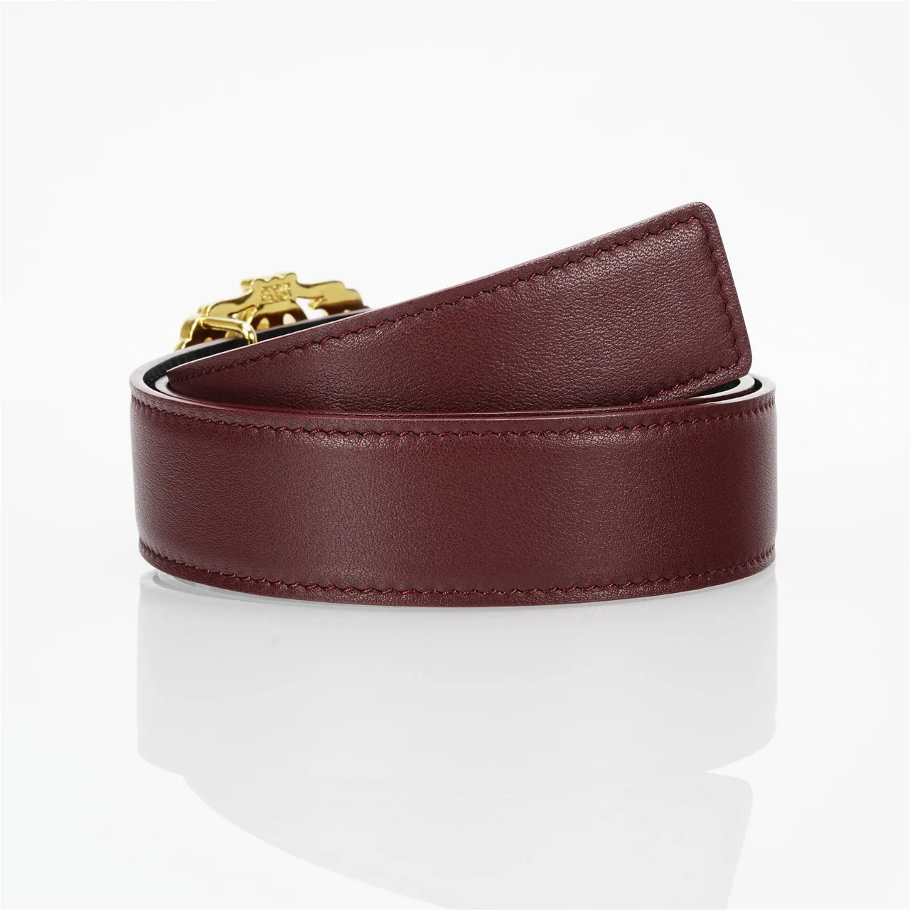 Burgundy Gold Ornate Filigree Buckle Smooth Strap Leather Belt 3
