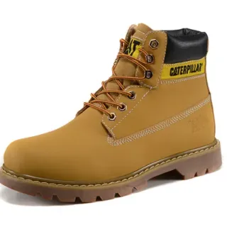 Caterpillar Second Shift Yellow Black Leather Upper Collar Accent Work Boots