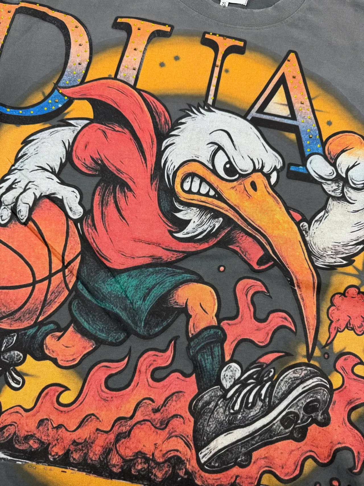 Charcoal Gray Graphic-Print Eagle Basketball Motif T-Shirt 3